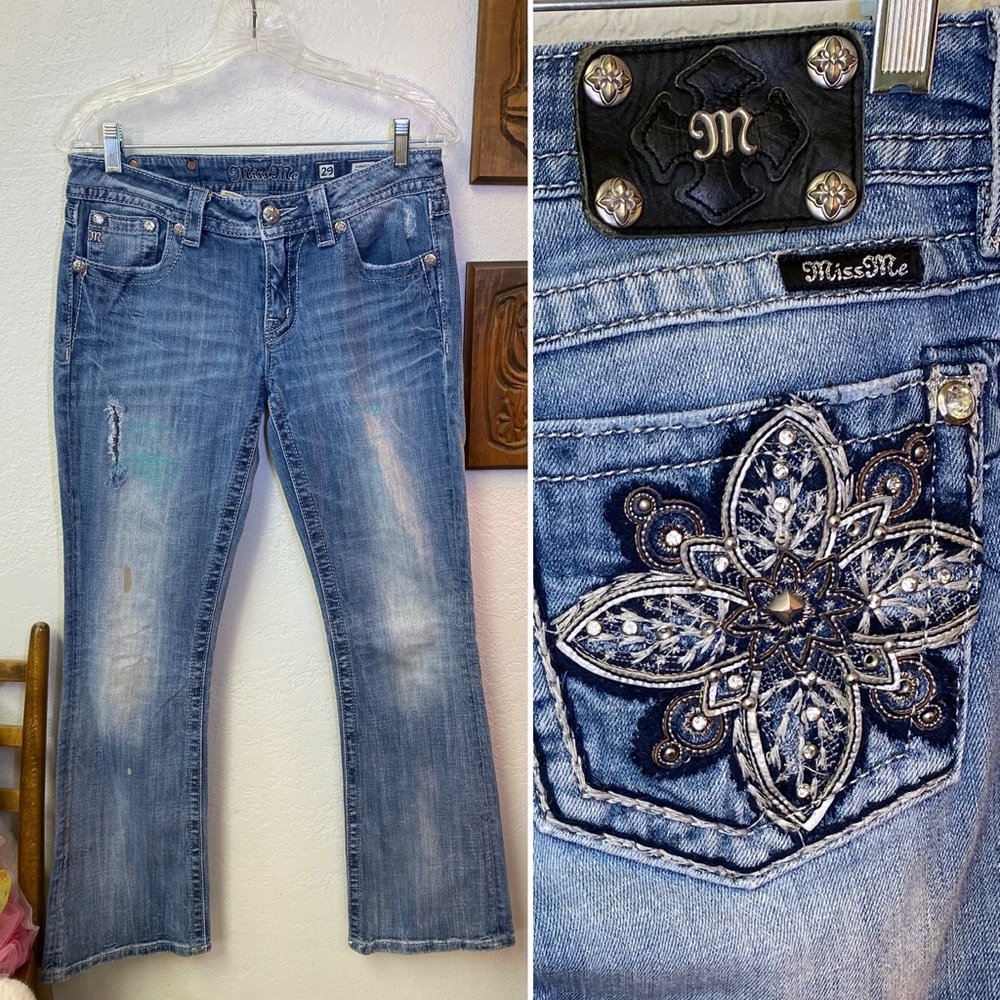Miss Me Signature Boot  Western Bling Jeans Womens 29/32 Paint Splatter Grunge